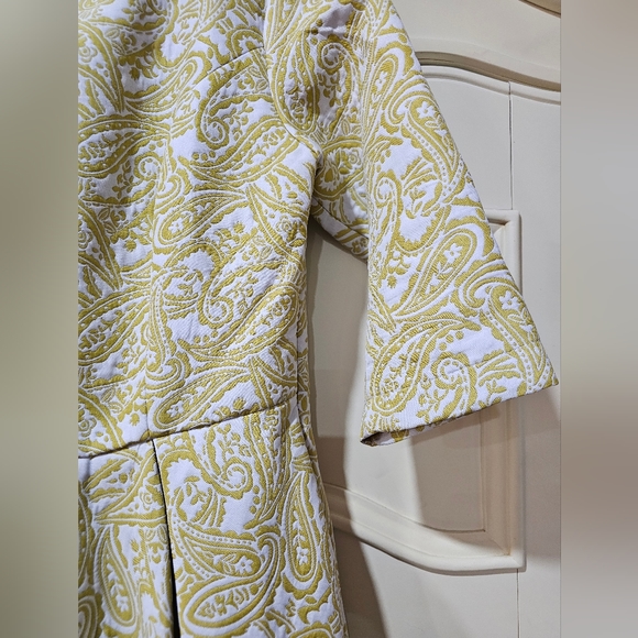 Lucy & Co Large Pleated Paisley Flare Skater Dress Chartreuse Baroque Brocade - Picture 6 of 11